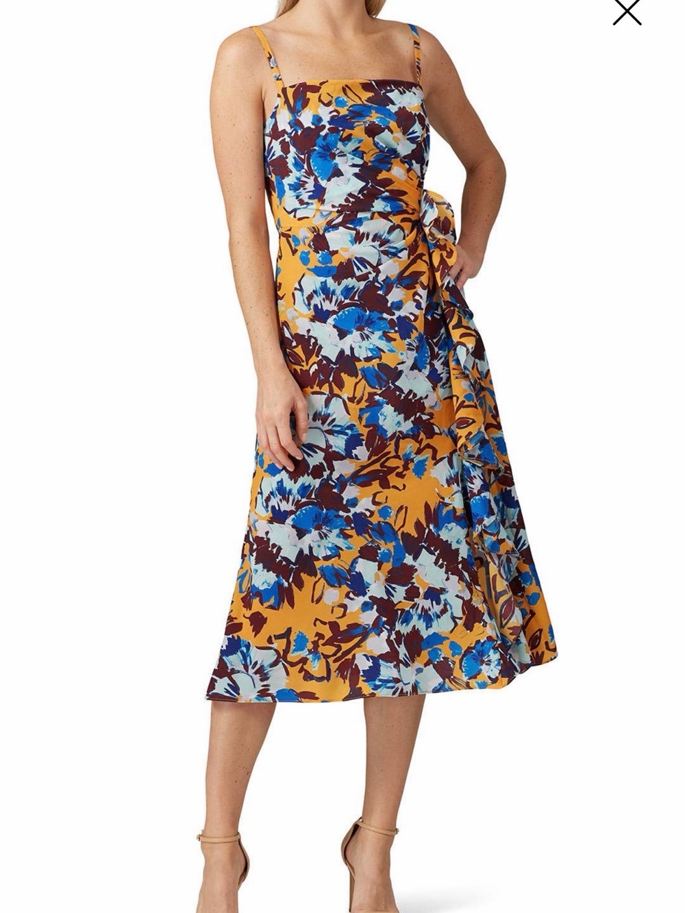 Prabal Gurung Ochre Floral Side Ruffle Dress